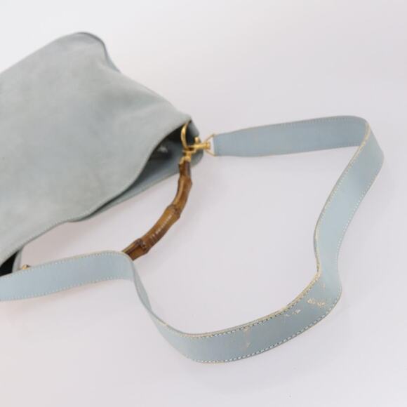 GUCCI Bamboo Hand Bag Suede Light Blue Gold 001 001 - Picture 7 of 12